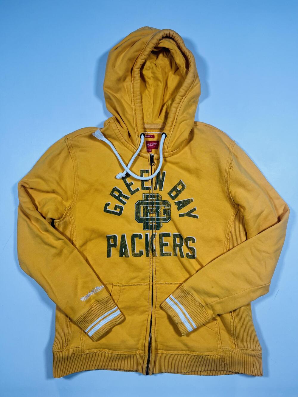 Green Bay Packers Hoodie Womens XL Yellow NFL Football Mitchell & Ness Full Zip